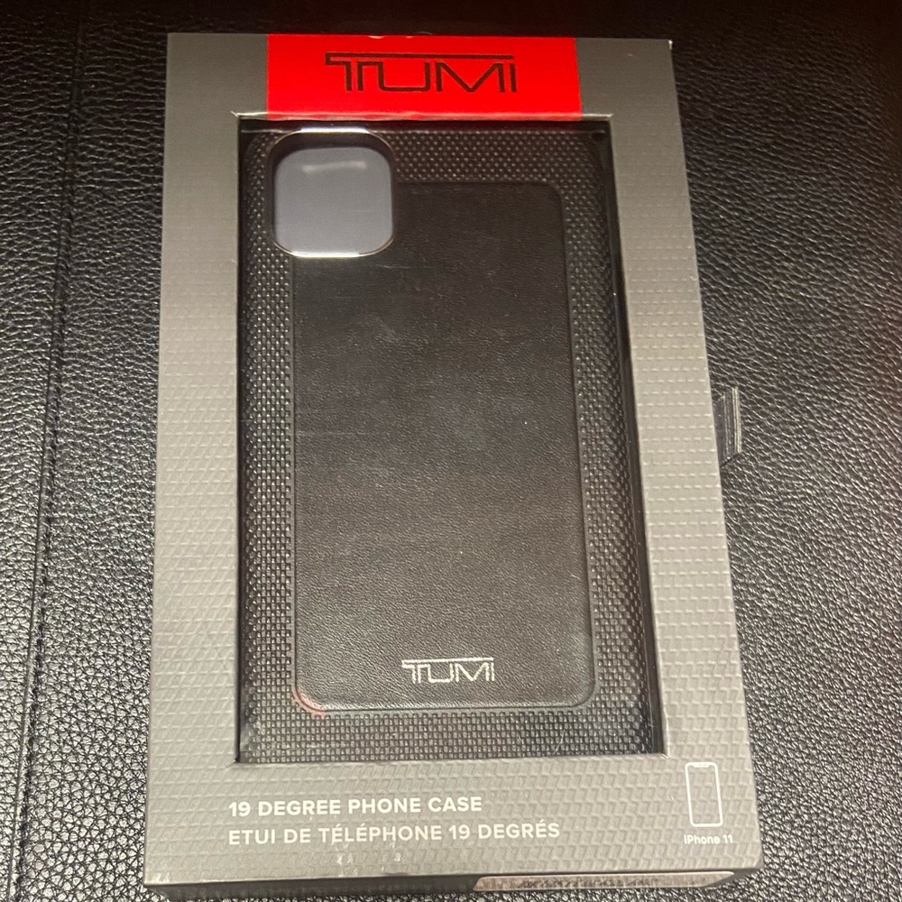NIB Tumi leather i-Phone 11 case. Black. Will not fit iPhone 11 Pro.